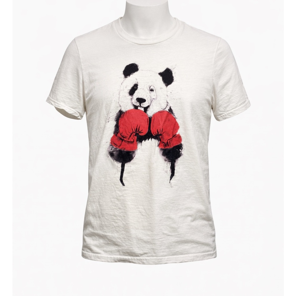 Threadless Men’s White T-Shirt with Panda and Red Gloves